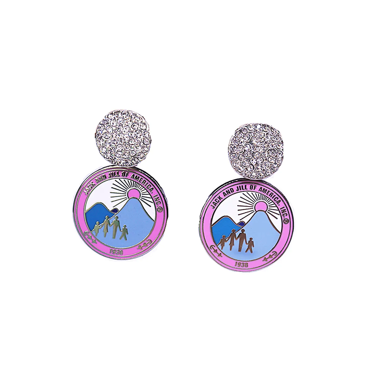 Drop Shipping Bling Rhinestone Family Club Jack And Jill Since Year 1938 JJ Stud Earrings Jewelry