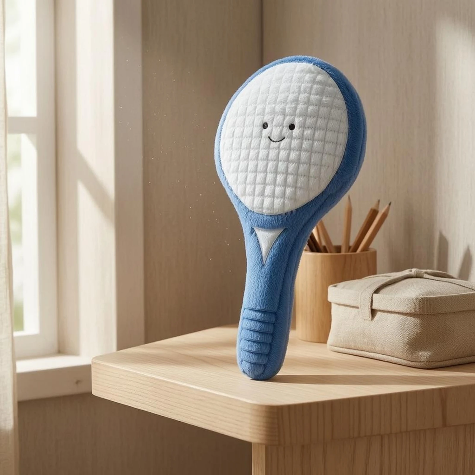 Soft Fabric Tennis Racket Doll Embroidered Face Soft Fabric Racket Toy Tennis Stuffed Animal Stitched Details Plaything Soft