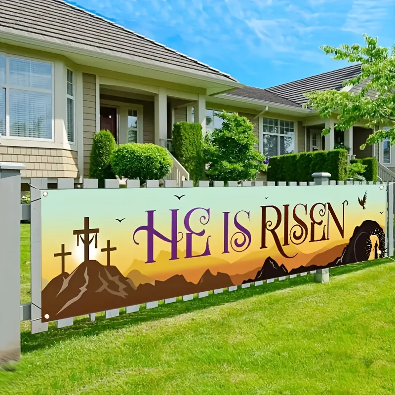 VIKAMA Christliches Osterbanner Wandteppich, Seine Auferstehung Kreuz Kirche Außenhof Festival Hintergrundtuch