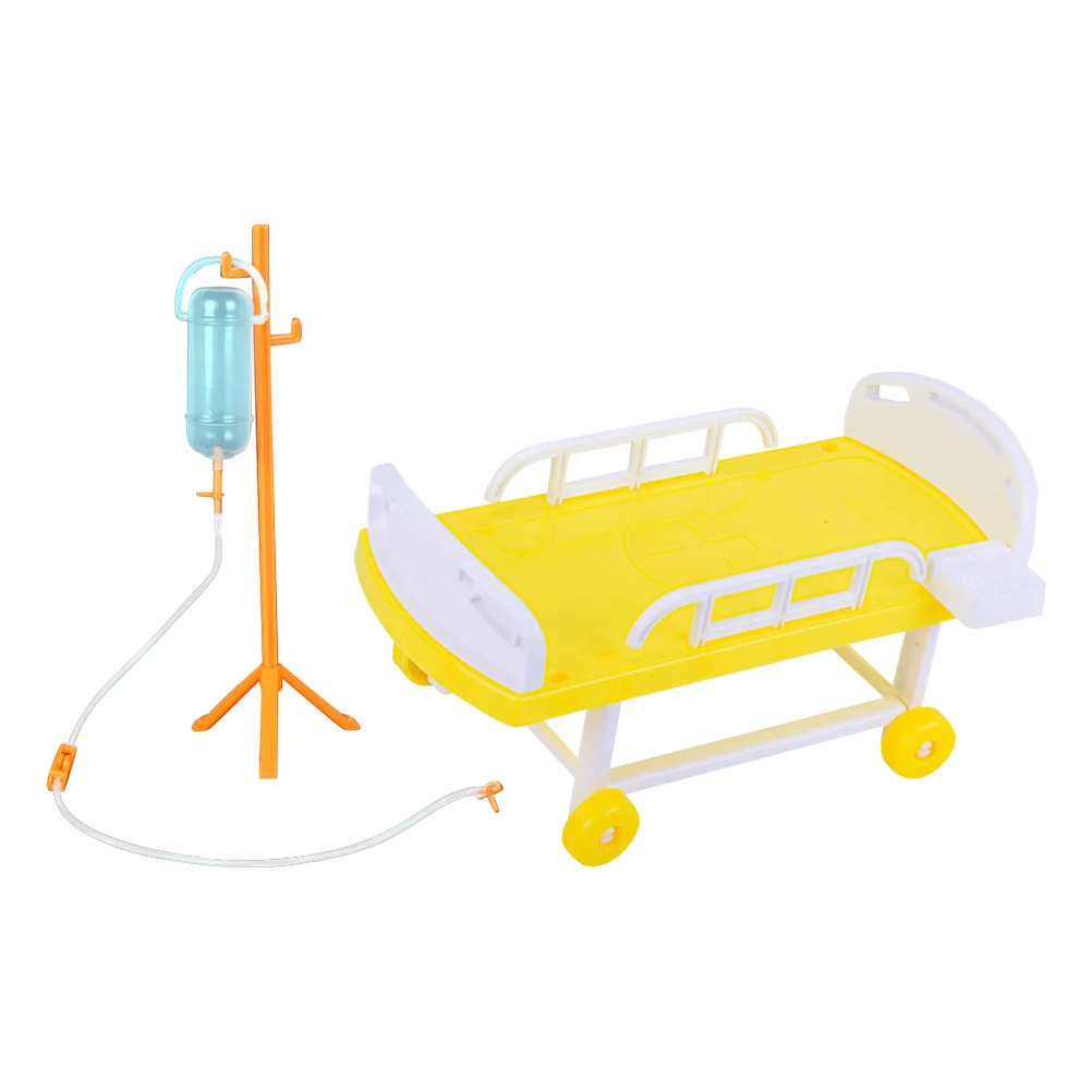 Cama médica simulada, Mini juguete de Hospital, botella de infusión de simulación, accesorios de cuna, plástico para niñas y niños pequeños