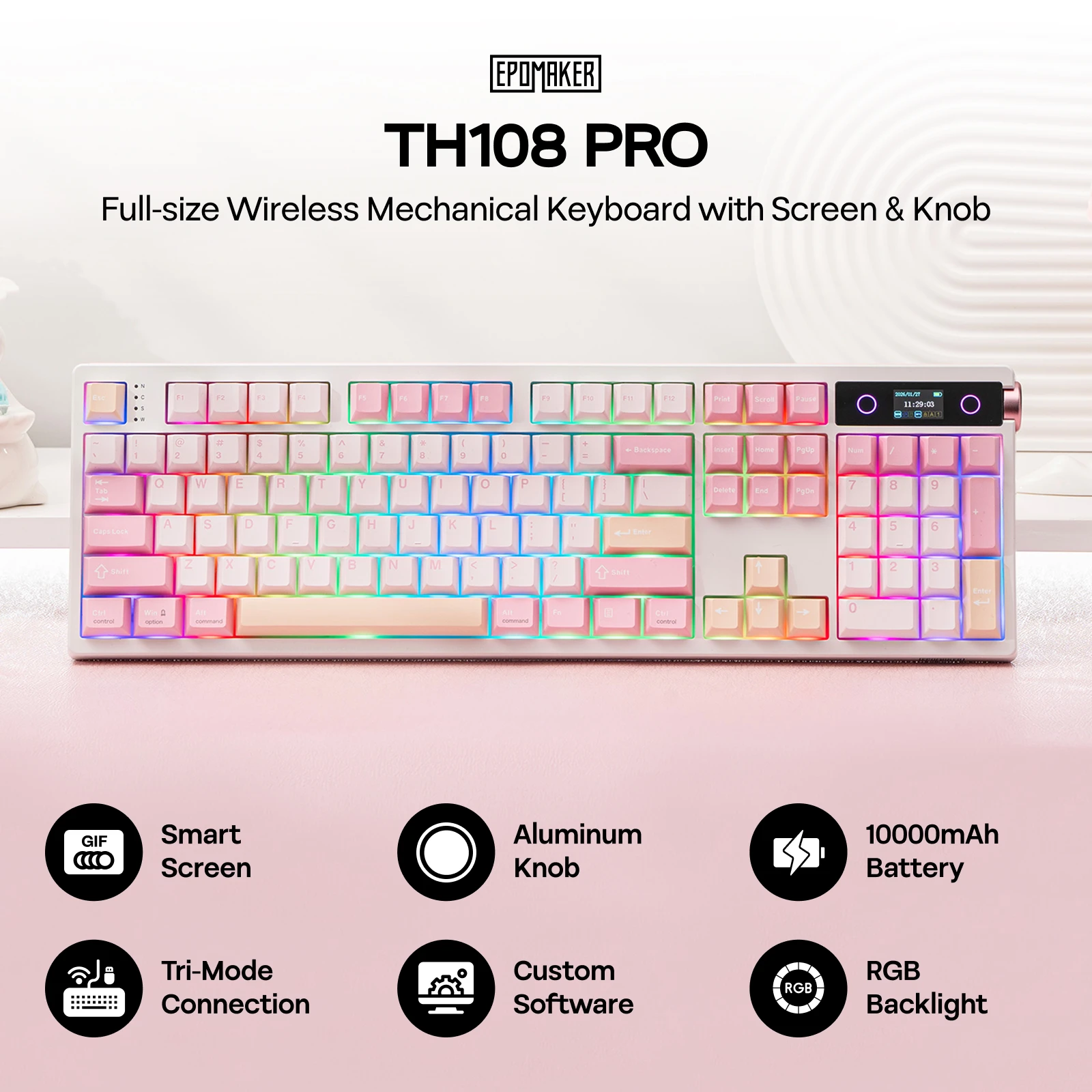 【¥8,278】EPOMAKER TH108 PRO キーボード ピンク-アリエク特価アラート