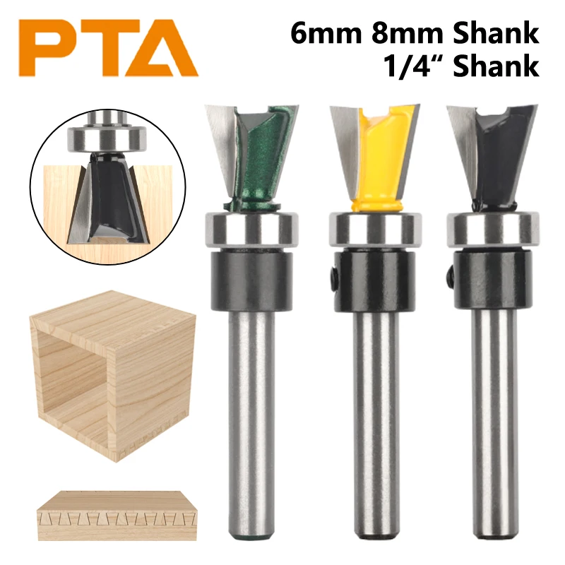 6MM 6.35MM 8MM Shank Dovetail Bit with Bottom Bearing Router Bit Carbide Cutter Woodworking Milling Cutters for Wood Face Mill