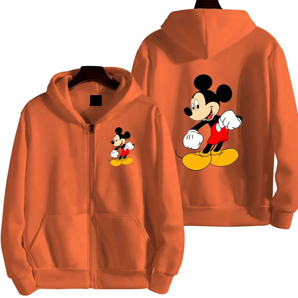 2024 New Mickey Mouse Men Zip Up Hoodie Jacket Fashion Spring Autumn Black Women Sweatshirt Cartoon Anime Couple Clothes Coats