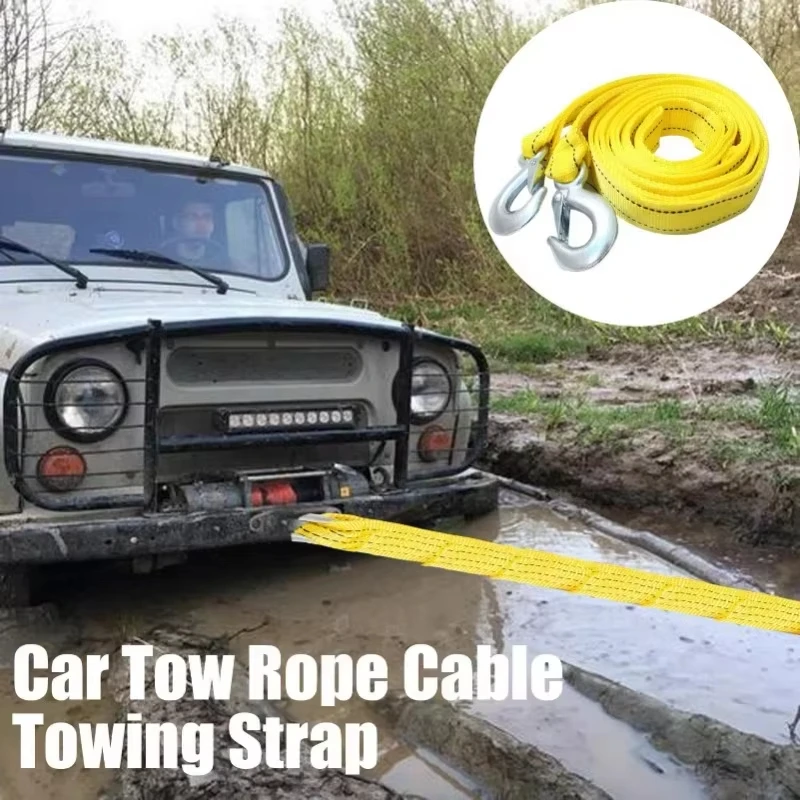 

1pc 4M 5T Heavy Duty Car Tow Rope with Hooks Emergency Roadside Recovery Towing Cable Universal Auto Accessories