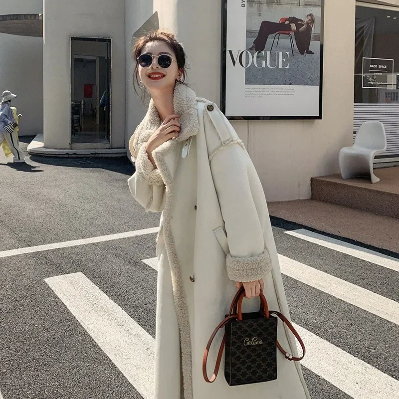 Long Wool Coats Women Maxi Coat Turn Down Collar Blends Elegant Jacket Thick Warm Casual Splice Autumn Winter Jackets Blends