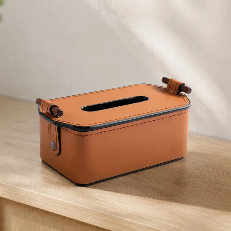 Saddle leather Modern home decoration imitation leather Light luxury desktop finishing Household storage tissue box