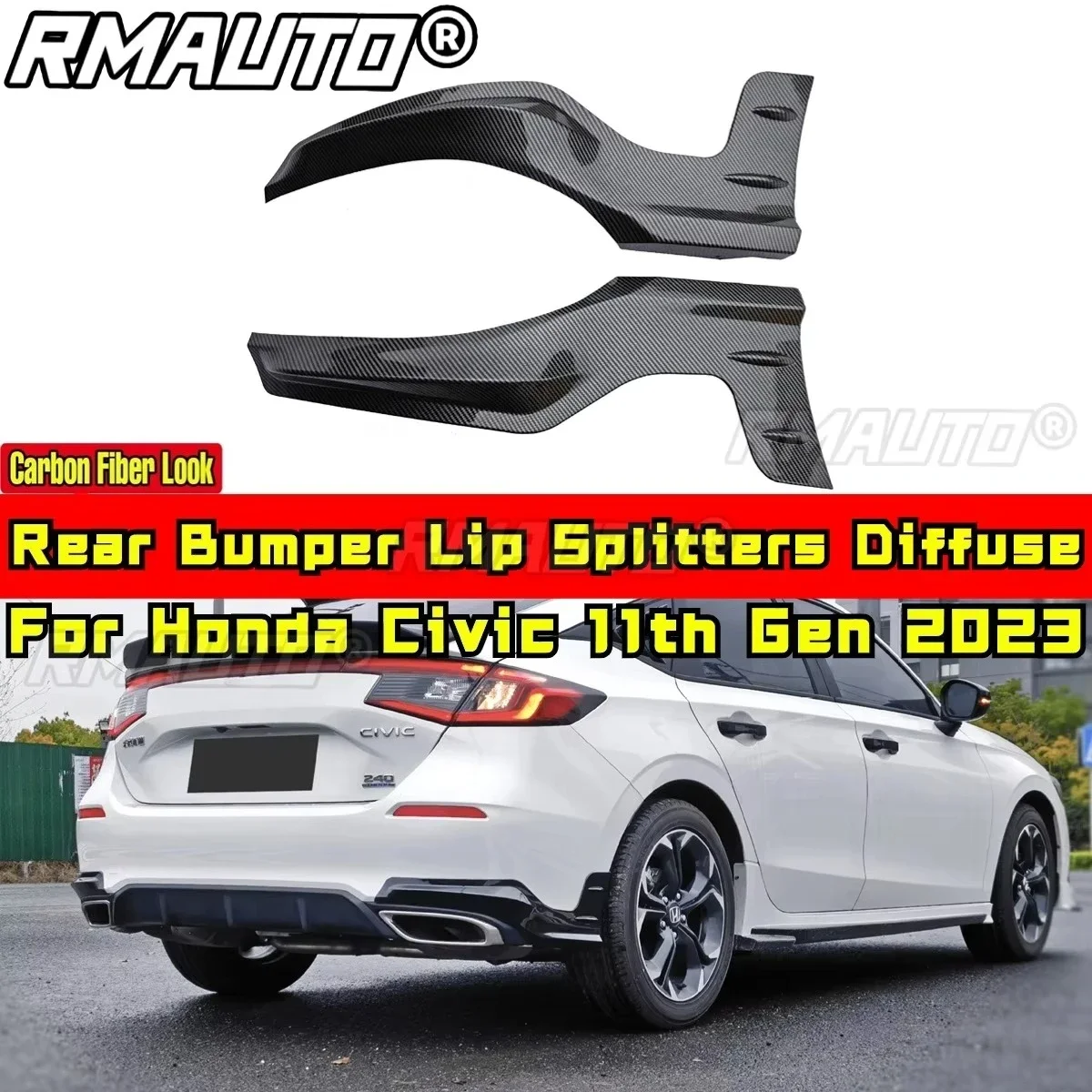 

Rear Bumper Splitters For Honda Civic Hatchback 11th Gen 2023 Exterior Part Carbon Fiber Look Mugen Style Modification Part