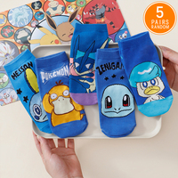 5 Pairs of Four Seasons Women's Fashion Sweet Cute Cartoon Anime Pok é Mon Multi Functional Leisure Breathable Straight Socks