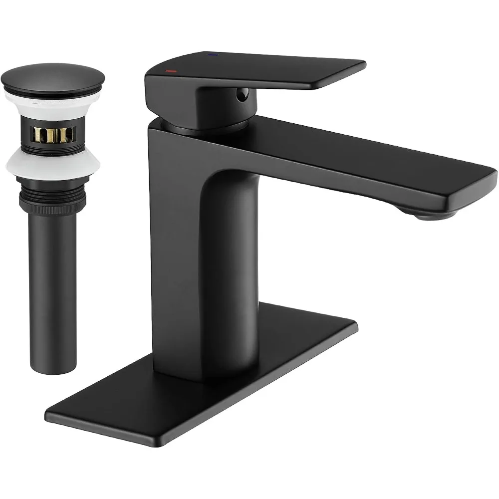 

Black Bathroom Faucet Single Handle Bathroom Sink Faucet with Pop-up Drain and Deck Plate Rv Lavatory Vessel Faucet