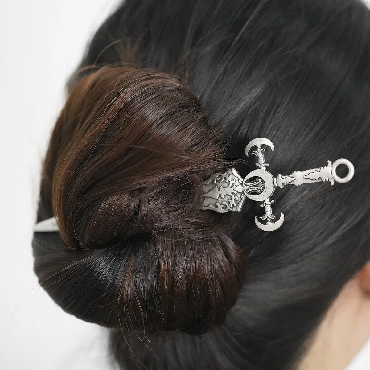 Punk Persönlichkeit Retro Viking Sonne Mond Schwert frauen Haar Haarnadel Nische Mode Täglichen Haar Haarnadel Alten Stil Kleidung Spiel – Detail 7