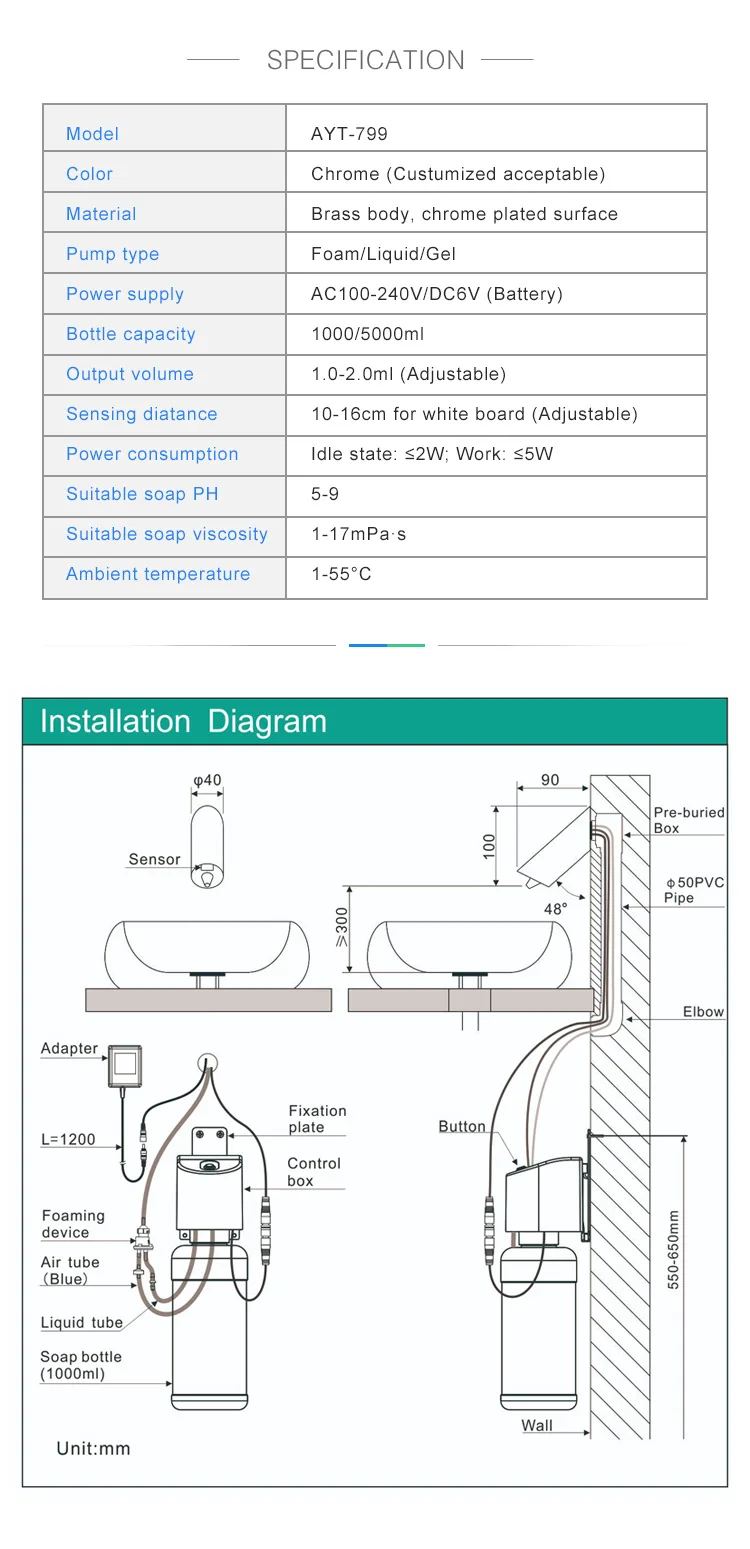 Brass 1L - 5L Wall Mounted Contactless Sensor Automatic Faucet Soap Dispenser For Kitchen Sink