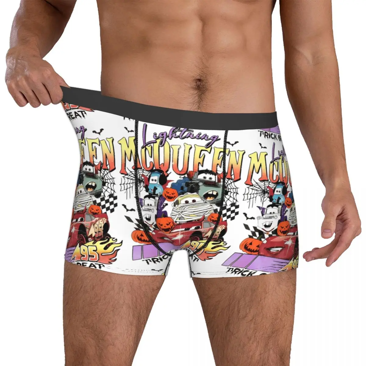 Boxers Carros Relâmpago Mcqueen Presente Novidade para Homens, Roupa Interior Truque ou Deleite Halloween, Cueca Colcha, Cueca Boxer Suave, Merch Halloween