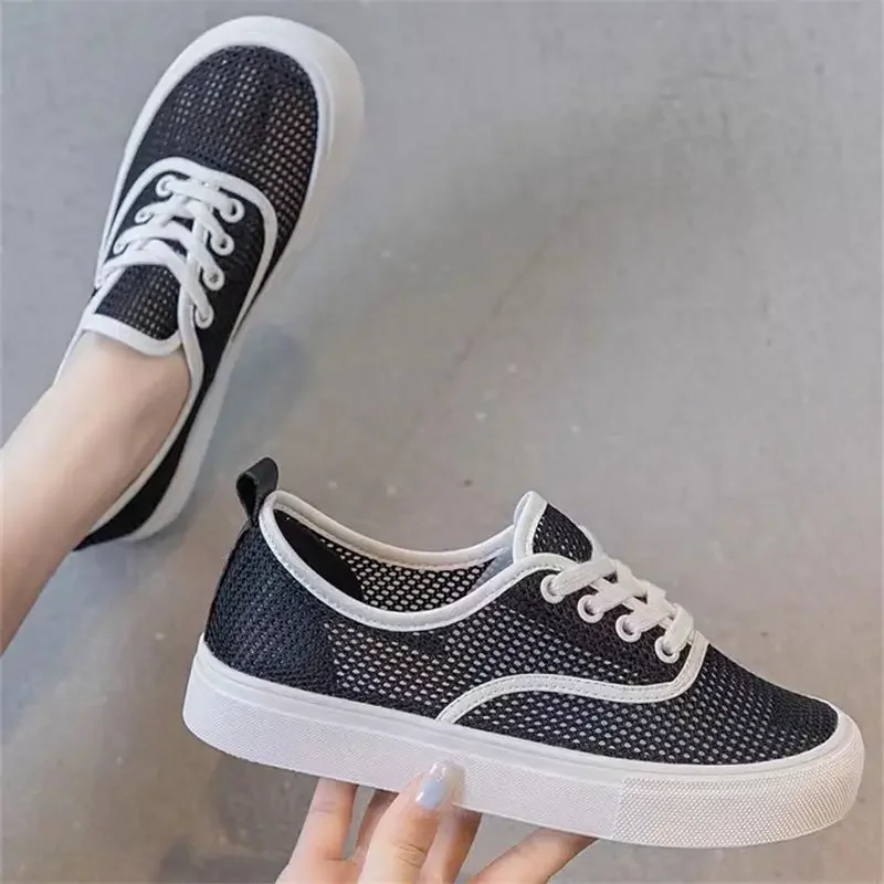 Sports Mesh Breathable Flat Women\'s Shoes Sneakers Female Footwear Lace Up Athletic Trends 2024 Spring Comfortable and Elegant A