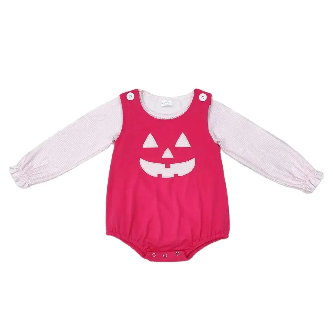 RTS-peleles de camisa con botones bordados para bebés y niñas, ropa de Boutique, color rosa, con cara sonriente, para Otoño y Halloween