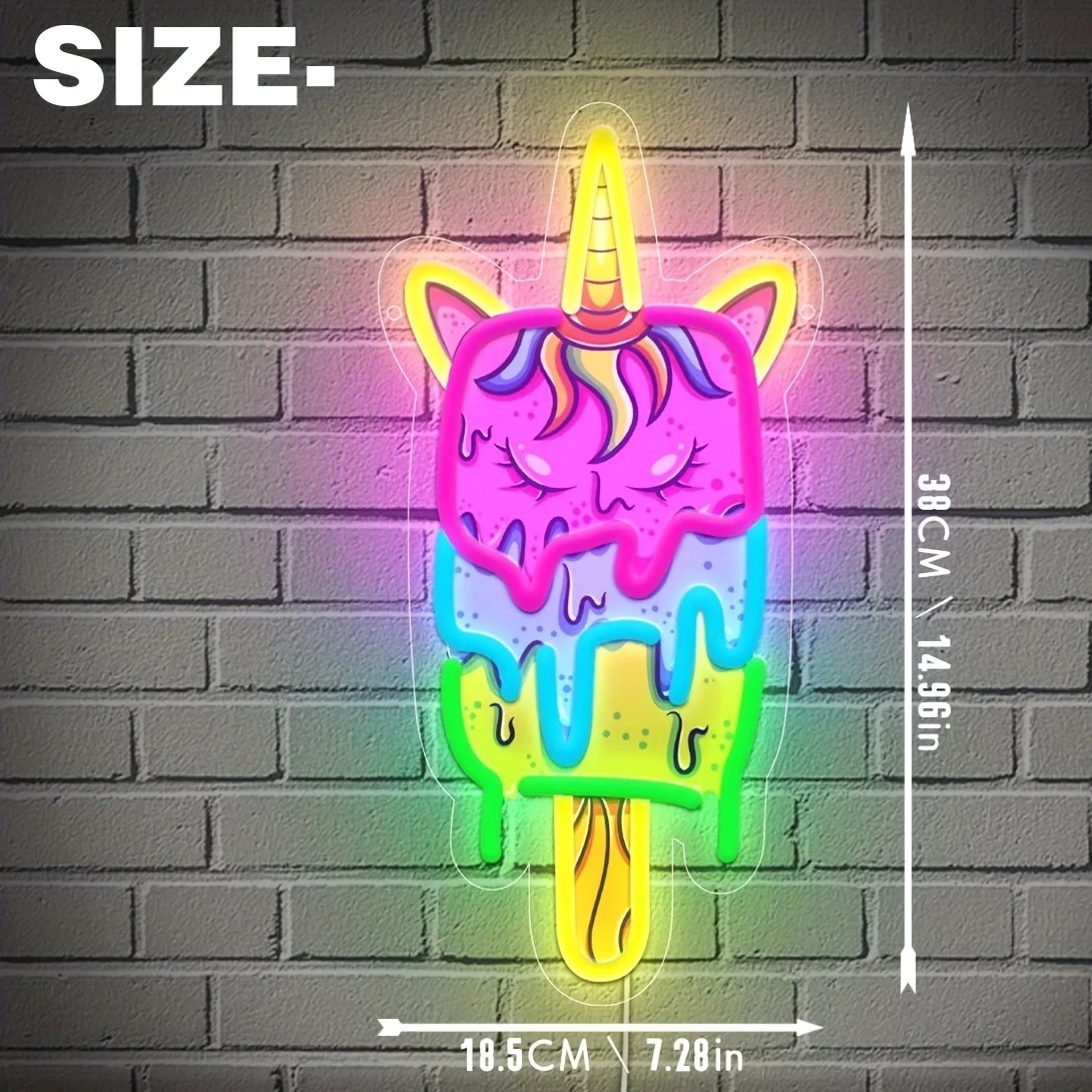 Unicorn Popsicle Neon Sign Fun Cartoon Ice Cream Neon Light Dimmable LED for Cave Bar Restaurant Art Wall Decor Birthday Gift