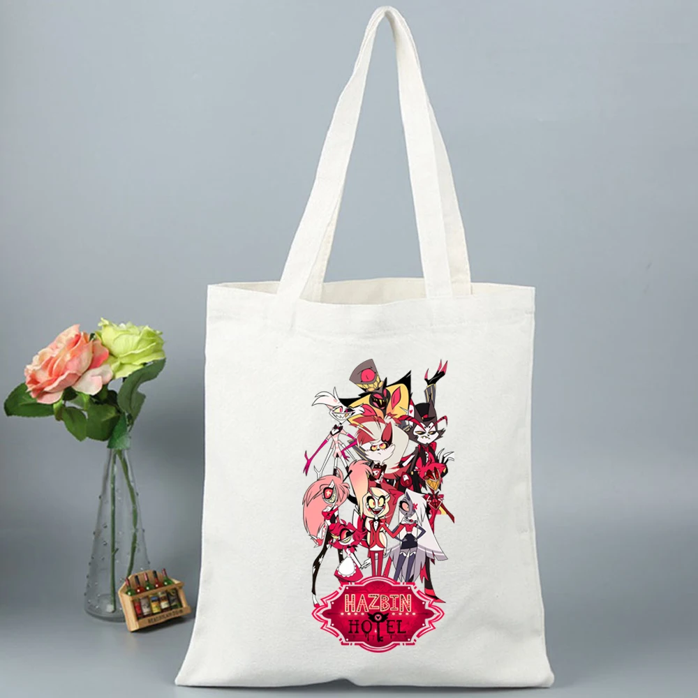 Anime Hazbin Hotel Angel Dust Charlie Peripherals Graphic Print Canvas Bag Shopping Tote Bag Casual Shopper Bag for Fans Gift view 3
