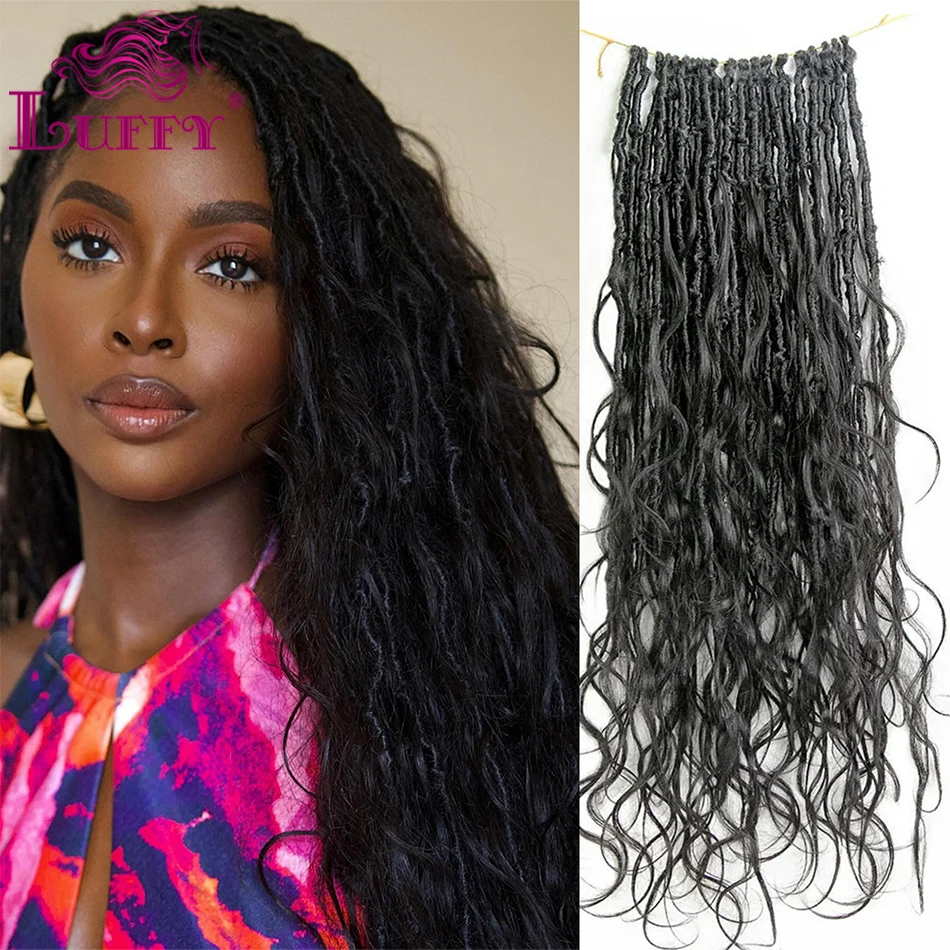 Human Hair Curls Boho Locs With Body Wave Crochet Hair Pre-Looped Goddess Locs Body Wave Ends For Women