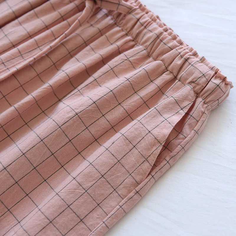 Pyjamahose für Damen, aus Baumwolle, für den Hausgebrauch, Herbst- und Winterhose, kariert, mit elastischem Bund und Kordel, Schlafhose für Studentinnen, weich und modisch. – Detail 14