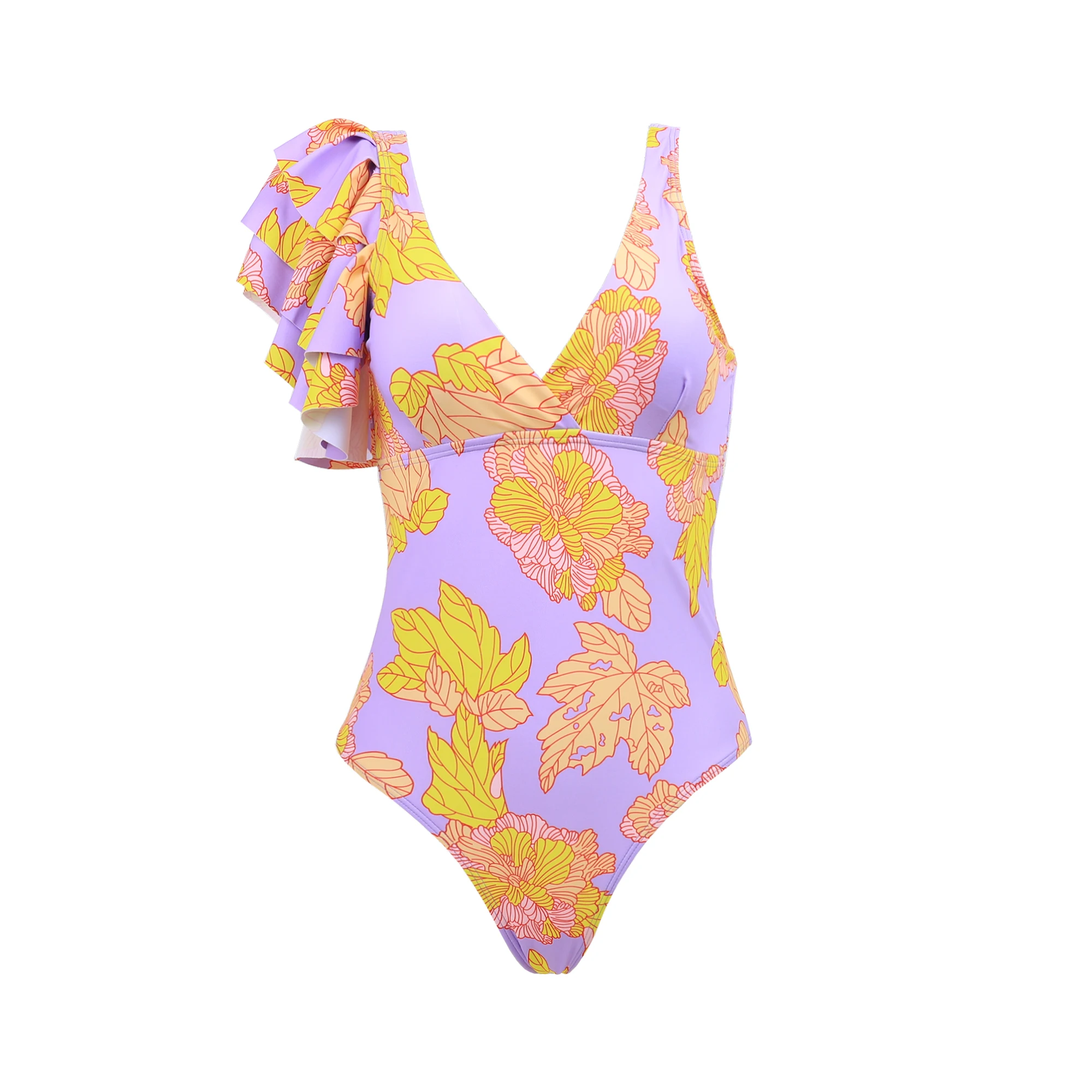 MUOLUX-Conjunto de Bikini de una pieza para mujer, bañador Sexy de cintura alta, traje de baño con volantes, vestido de baño brasileño, falda de playa 2024