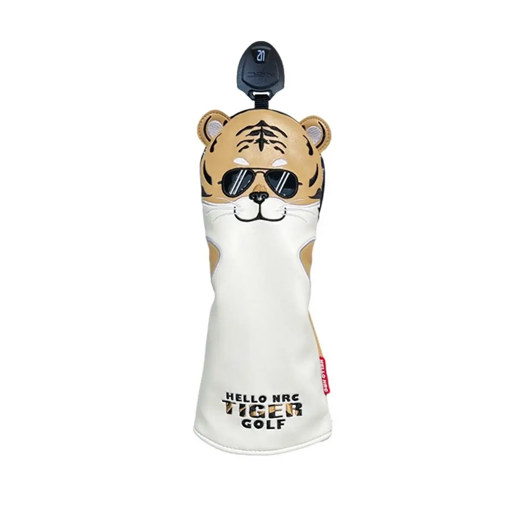 مجموعة واقي الجولف، غطاء جولف على شكل نمر كرتوني من جلد البولي يوريثان، أغطية نادي الجولف المقاومة للماء، غطاء رأس جولف ناعم ولطيف للنساء