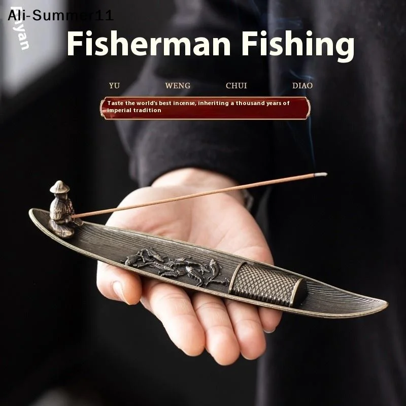 【Jr2】1 Set Multi Fish Chinese Fisherman Fishing Incense Censer Holder For Incense Sticks Home Decor Accessories