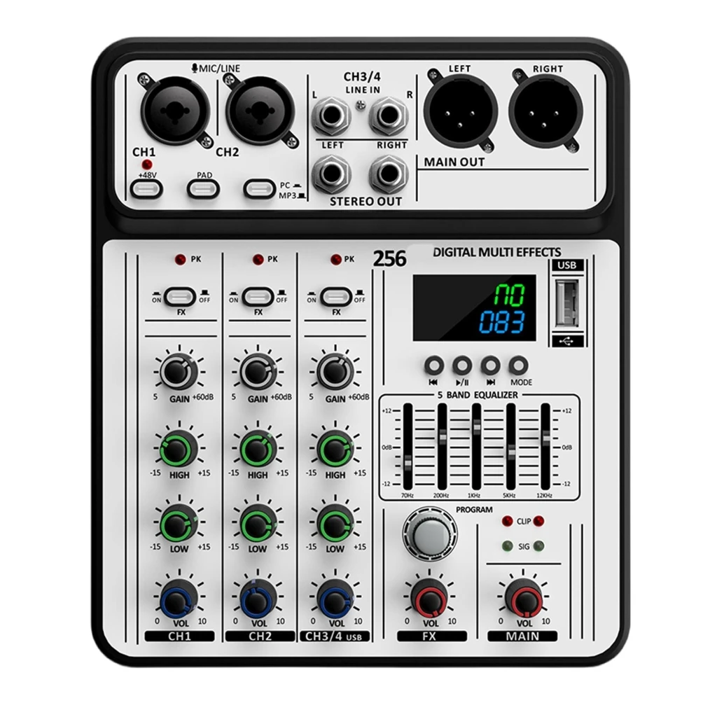 

Professional 4Input Portable Audios Mixer For Live Sound Home Studio MultiDevice Connectivity Headphone Monitoring