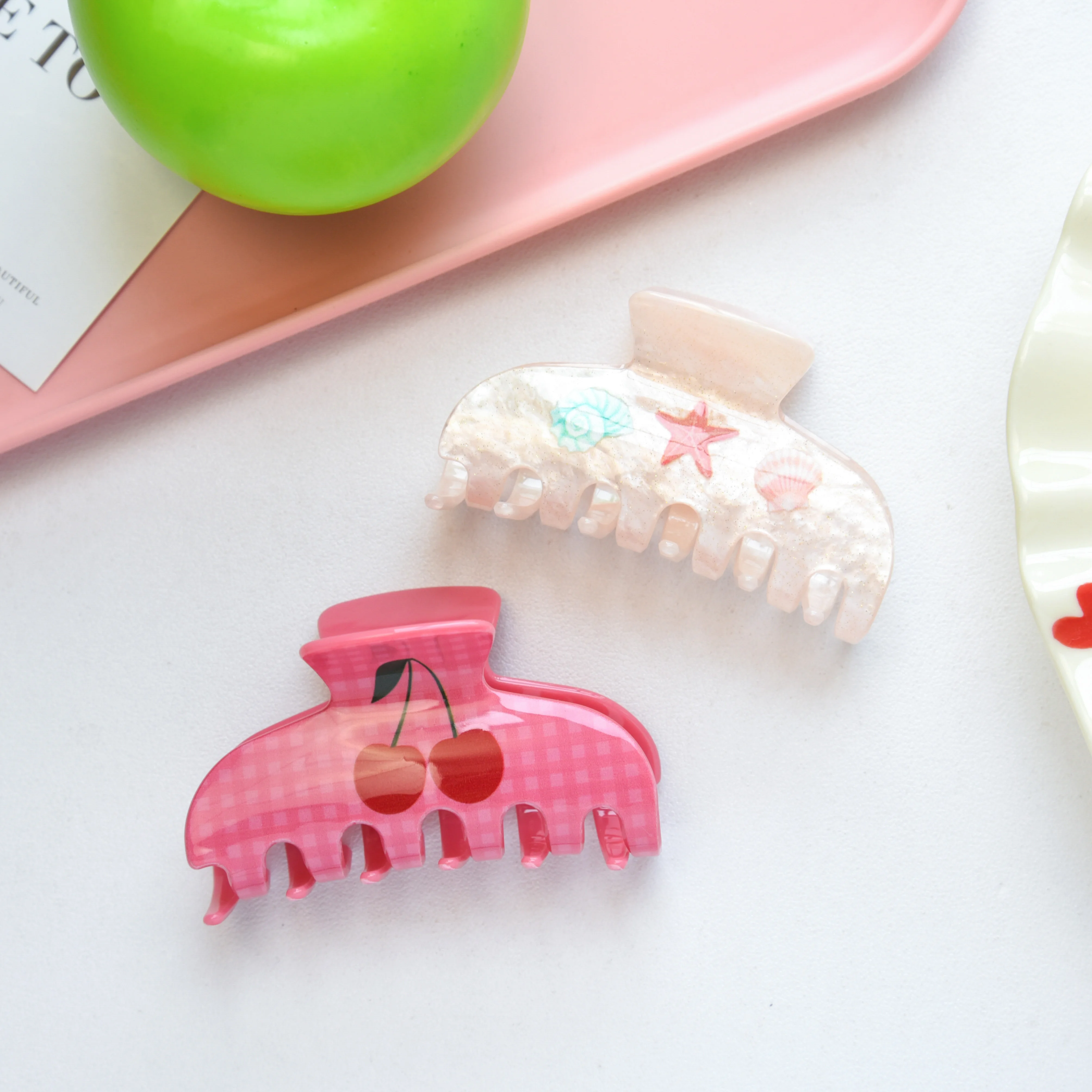 

YHJ Pink Cute Cherry Hair Claw Refreshing Summer Eco-Friendly Material Hair Claw Clips Hair Accessories for Women Girls