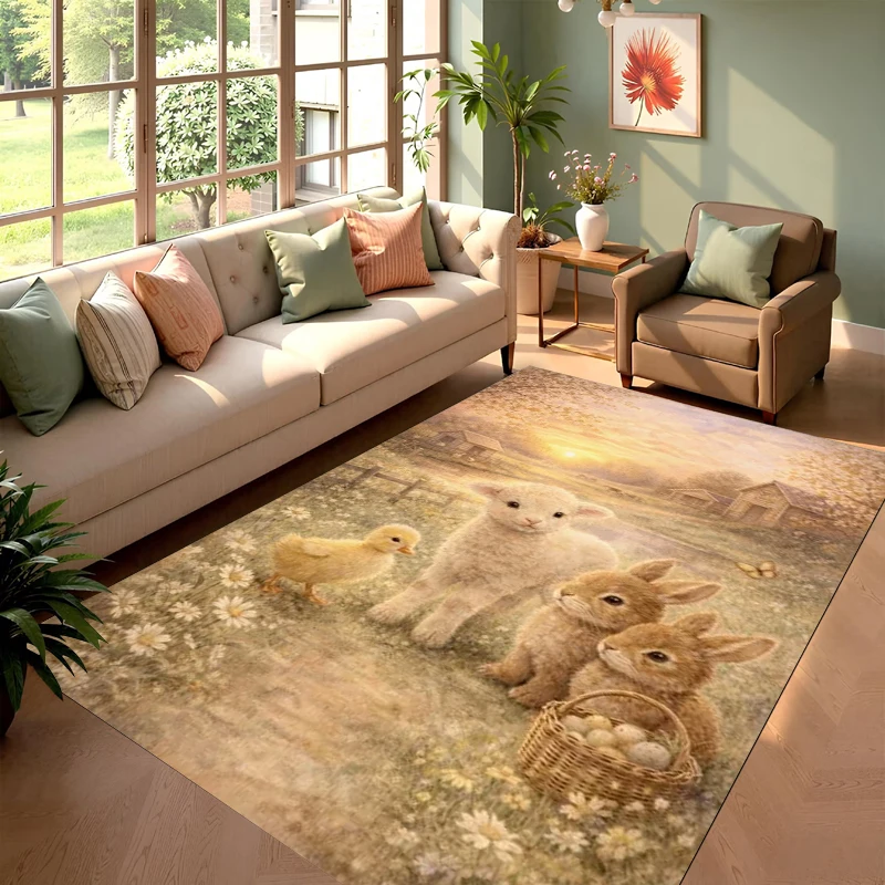 Cute Twin Lambs Area Rug 3D Farm Animal Print Soft NonSlip Floor Mat for Living Room Bedroom  Room  Cottage Decor