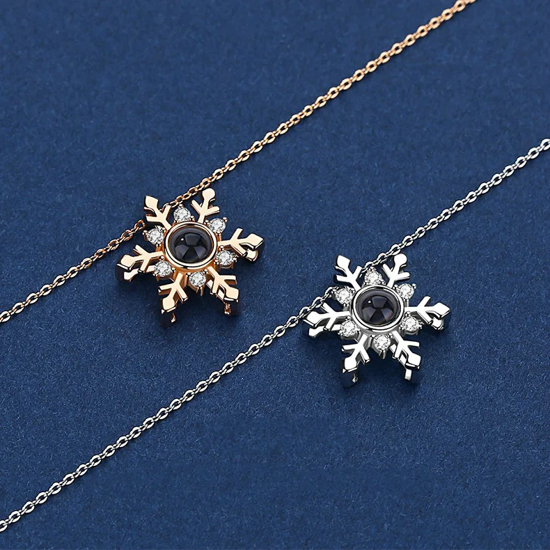 Zircon Snowflake Necklace With 100 Languages I Love You Projection Pendant For Girlfriend Mom 2024 New In Festival Romantic Gift