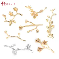 18K Gold Color Brass Flower Branch Charms Pendants High Quality Diy Jewelry Making Necklace Earrings Accessories for Women
