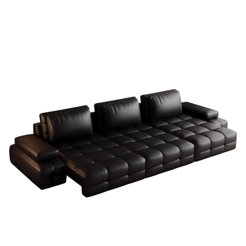 

Italian minimalist leather sofa first layer cowhide living room electric function retractable straight row leather art sofa