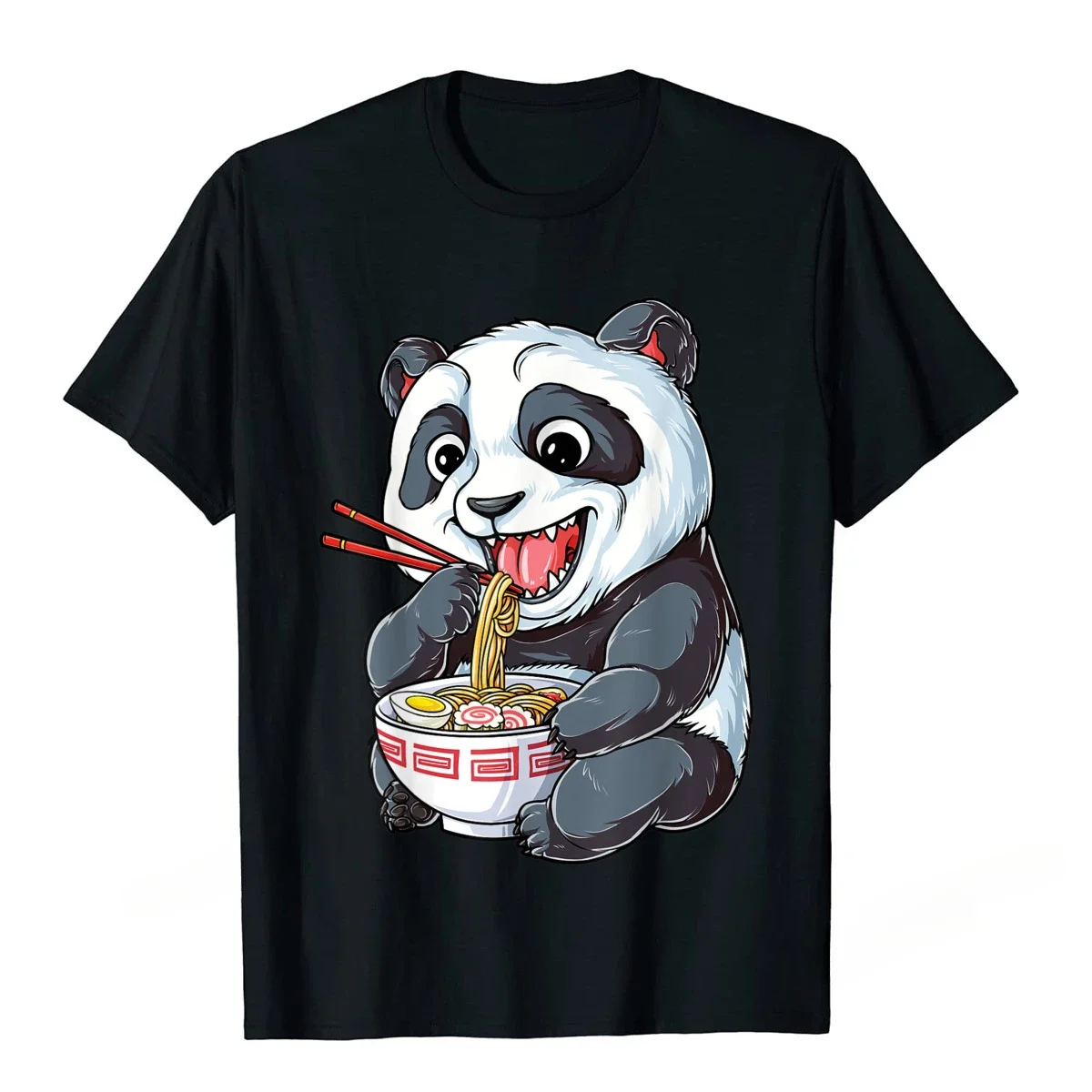 Panda Eating Ramen Kawaii Giant Japanese Noodle Women T-Shirt Dabbing panda Camisas Men Tees Simple Style T Shirts Design Rife