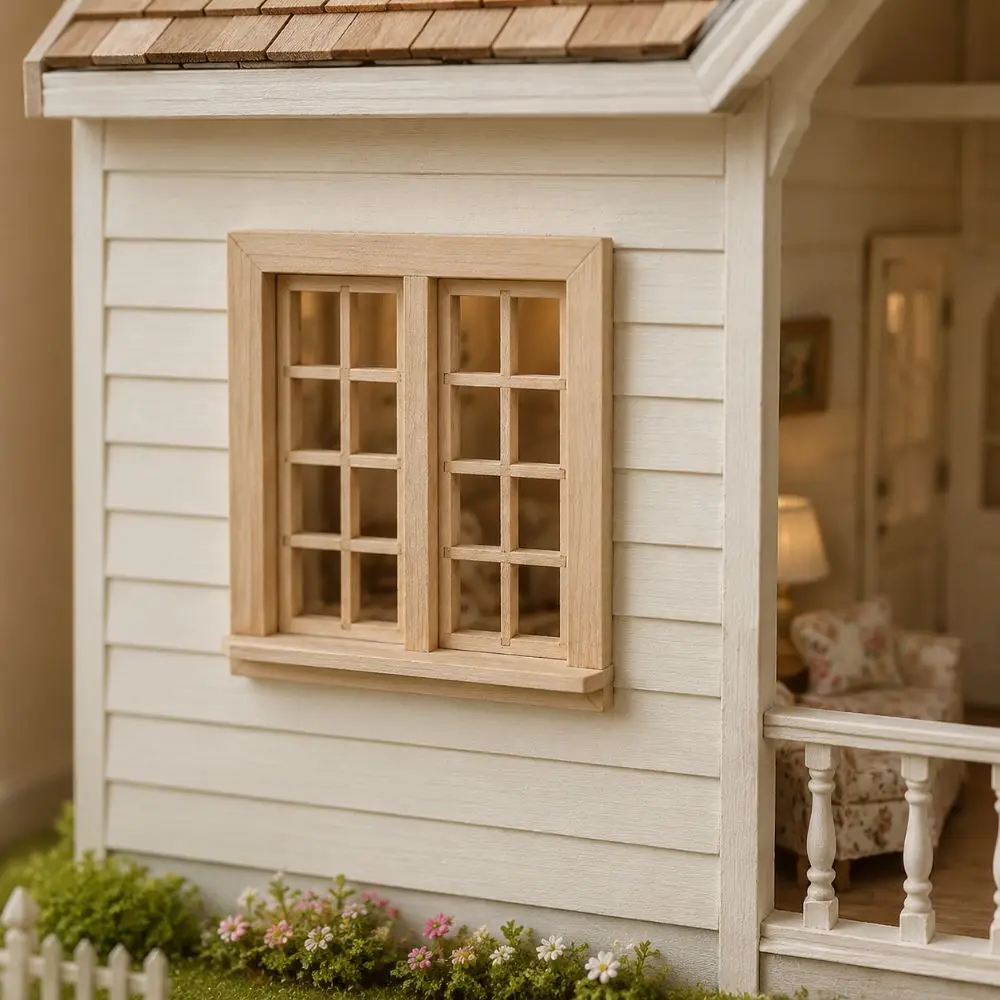 1:12 Doll House Accessories Dollhouse Window Model 16 Grids Wooden Square Windows Model DIY Assembly Miniature House Decor