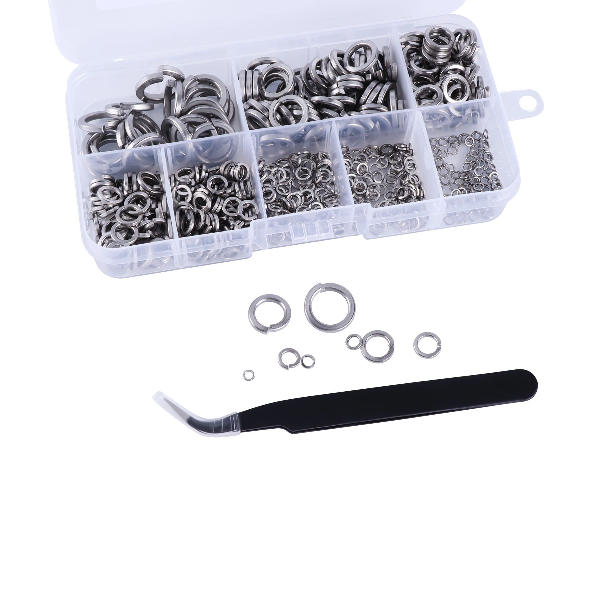 601pcs M2/2.5/3/4/5/6/8/10 and 121pcs 1/4 5/16 3/8 7/16 1/2 5/8 304 Stainless Steel Spring Lock Washers Assortment Kit
