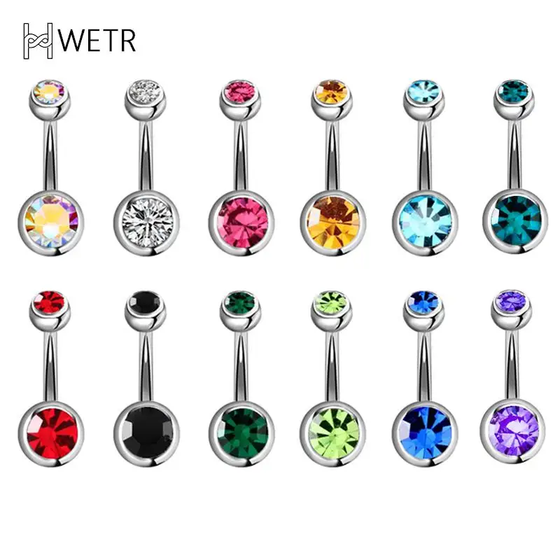 Piercing de acero quirúrgico para Ombligo, anillos de cristal con diamantes de imitación para Ombligo, bola de Ombligo, 5/10/15/20 unidades por lote