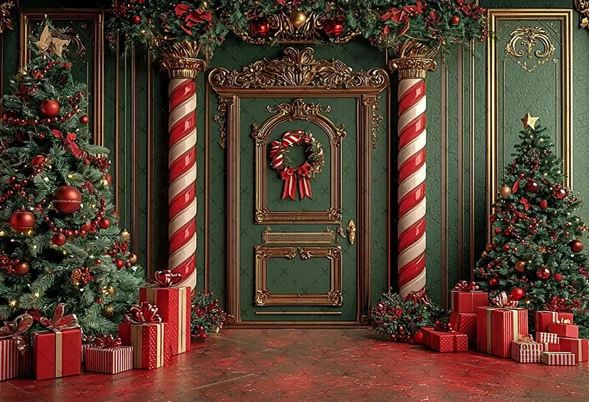 Mehofond Photography Background Green Christmas Arch Door Gift Xmas Tree Kid Family Holiday Portrait Decor Backdrop Photo Studio