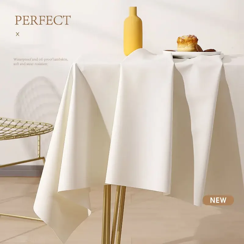 Lambskin Leather Tablecloth Waterproof Cream Rectangular Table Cover Dining Kitchen Oil-Proof Mat Modern Coffee Desk Cloth