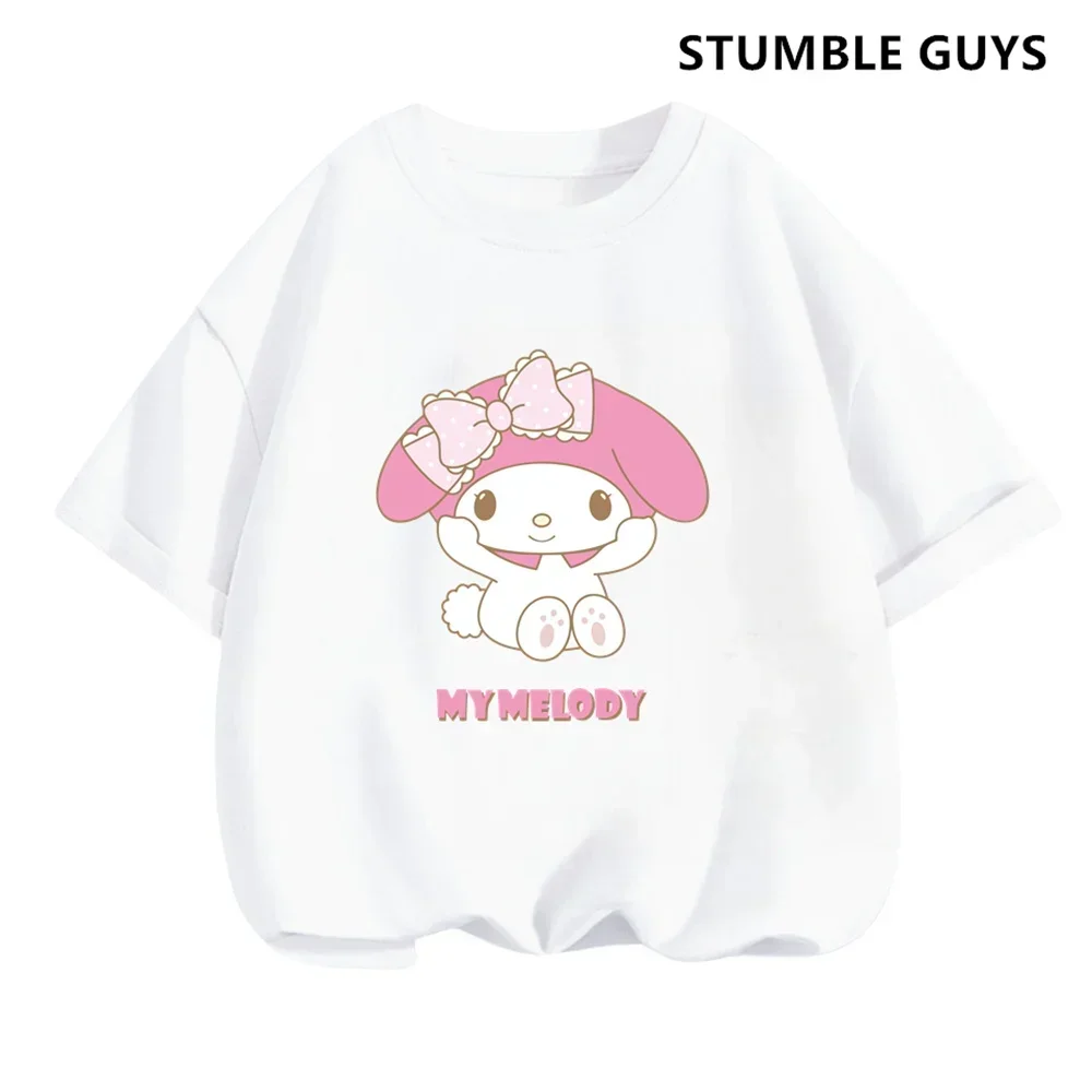 2024 New My Melody Tshirt Anime Summer Multiple Fashion Children\'s T-shirts Round Neck Casual Short Sleeve Print Trucksuit