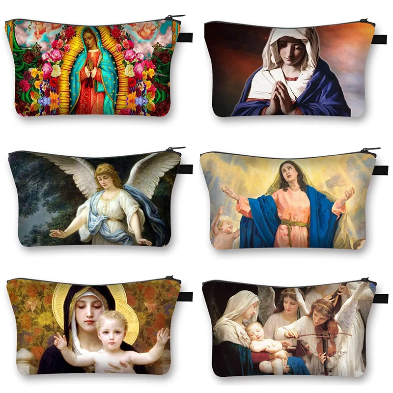 Our Lady Of Guadalupe Virgin Mary Print Cosmetic Case Women Catholic Churches Makeup Bags Organizer Zipper Toiletry Bag Gift