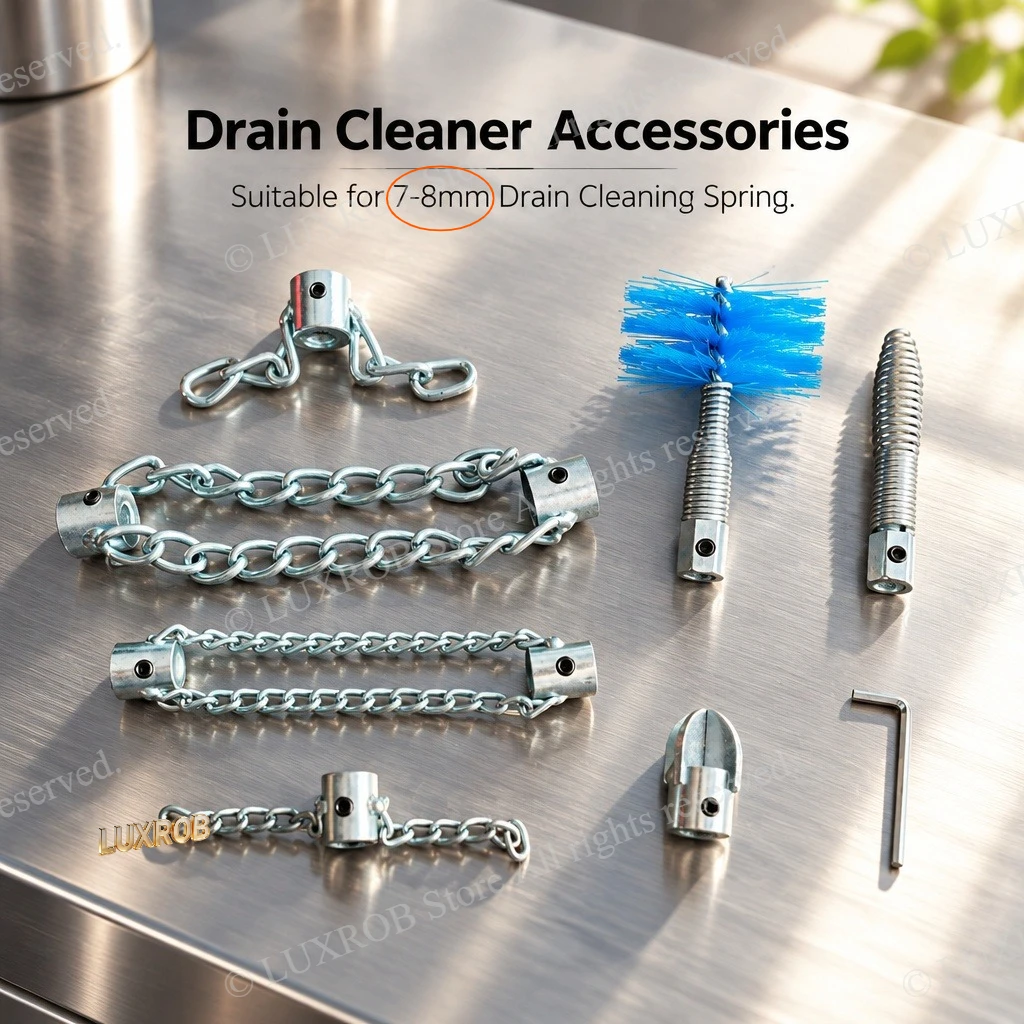 Drain Snake Chain Cutter Attachment for 7-8mm Drain Cleaning Spring, Galvanized Steel Sewer Pipe Dredge Descaling Plumbing Tool