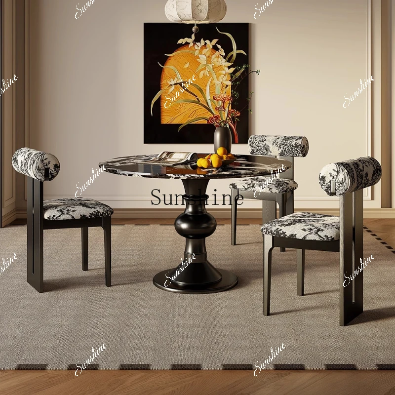 Bulgari black natural luxury stone marble dining table and chairs light luxury high-end household small apartment combination  F