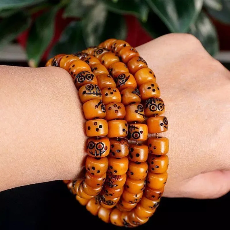 

Yak bone carving skull Tibetan Shri chitipati 108 PCs bracelet rosary crafts female male