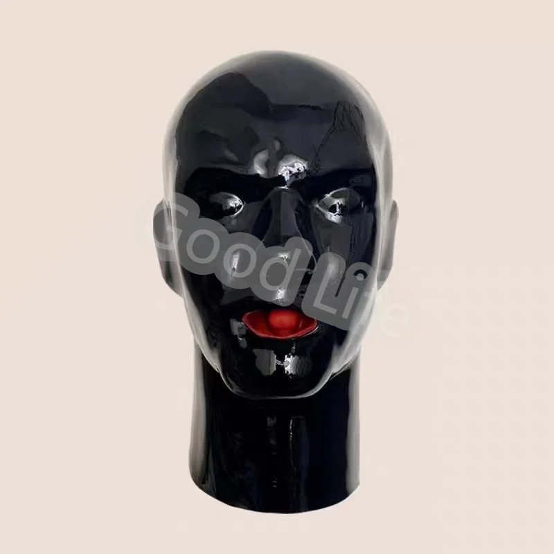 

Бесшовная горячая 3D латексная маска с капюшоном, закрытыми глазами, фетиш с красным ртом, заглушка для языка, носа, задняя молния для мужской головы вокруг 59-63