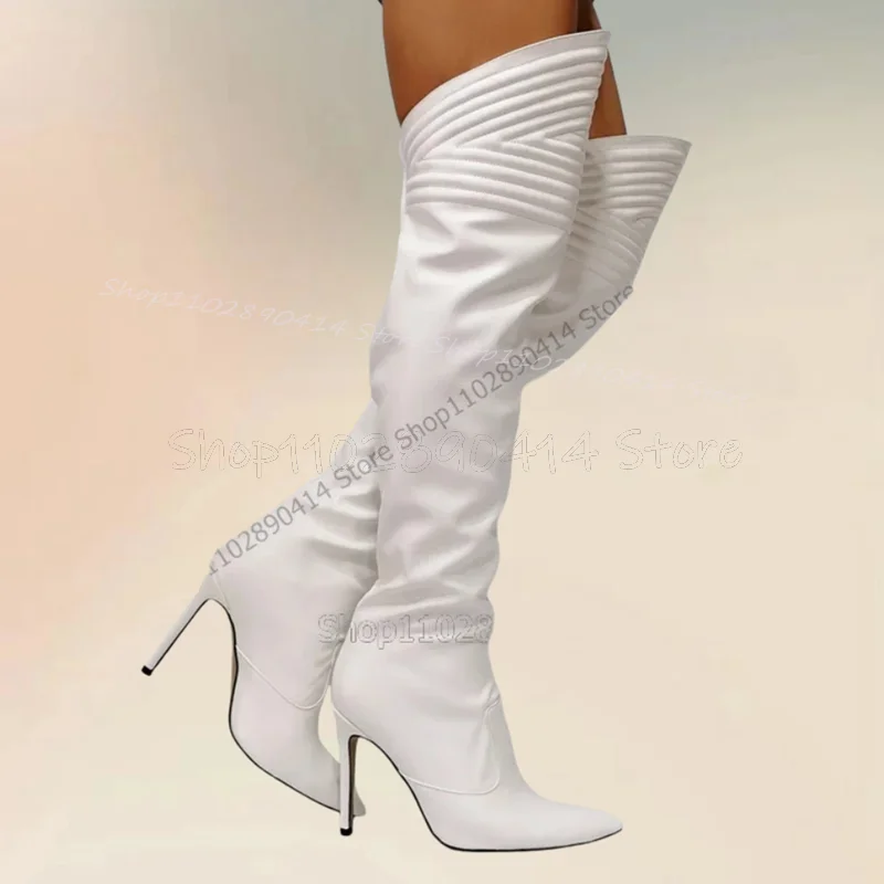 

White Stripe Design Pointed Toe Matte Leather Boots Back Zipper Women Shoes Thin High Heels Novel Party 2025 Zapatos Para Mujere