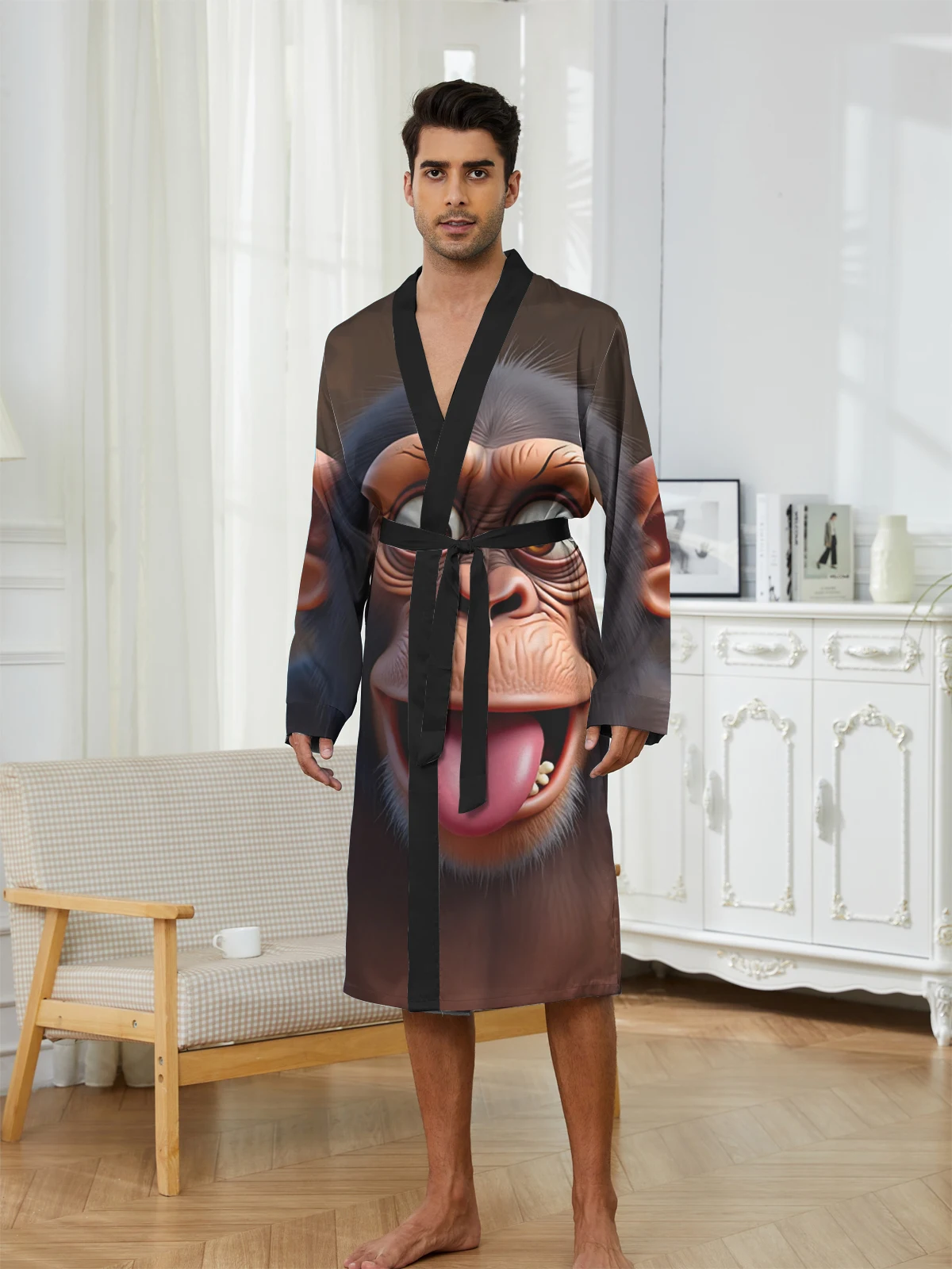 1pcs Men's Robes 2026 Spring/Summer Funny pajamas Sleepwear Breathable Shower robe 3D Printed dressing gown Bathrobe Graphic
