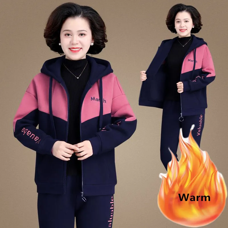 Winter Warm 2 Pieces Sets Hooded Plush Lined Tracksuit High Waist Harem Pants Suit Plush Lined Thick Jogger Woman Outfit