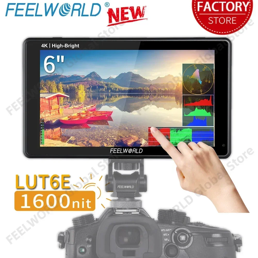 

FEELWORLD LUT6E 6 Inch 1600nit Touch Screen Field Monitor Camere with Full HD IPS 1920x1080 4K HDMI In Out 3DLUT Waveform Vector