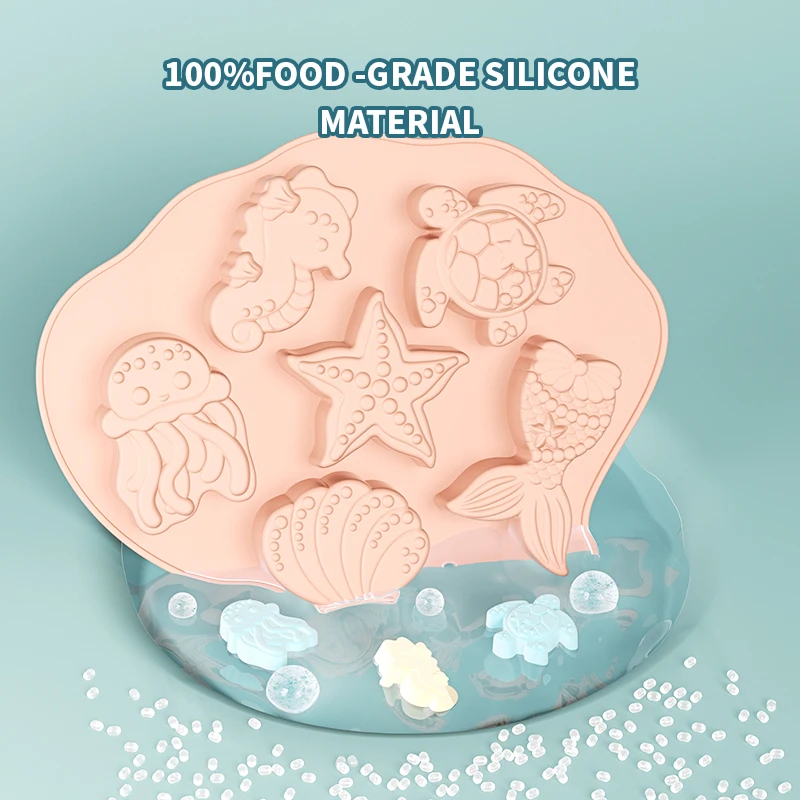 Ocean Fondant Silicone Mold Shell Mermaid Tail Seahorse Starfish Chocolate Mold Suitable for Mermaid Theme Cake Decoration Tools