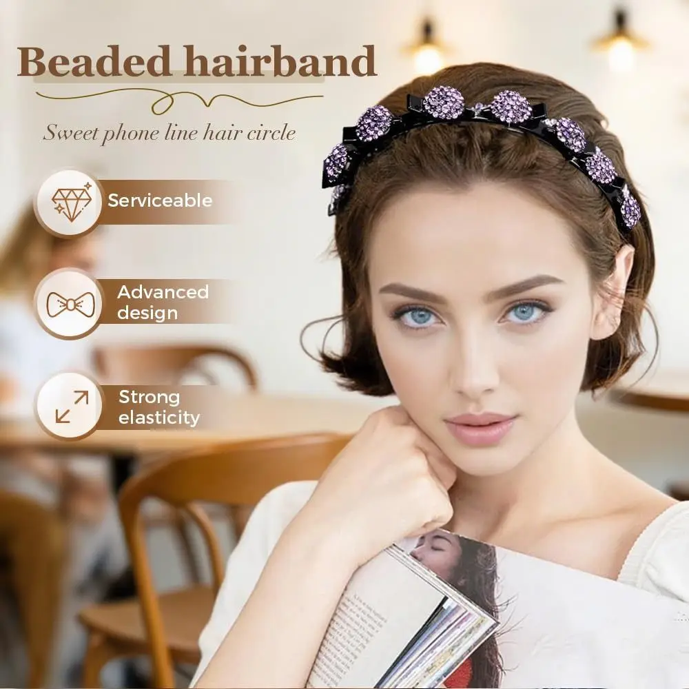 

Rhinestones Crystal Headband Double-layer Hair Clips Sparkle Beaded Hairband Hair Accessories Hair Hoop Headwear For Women Girls