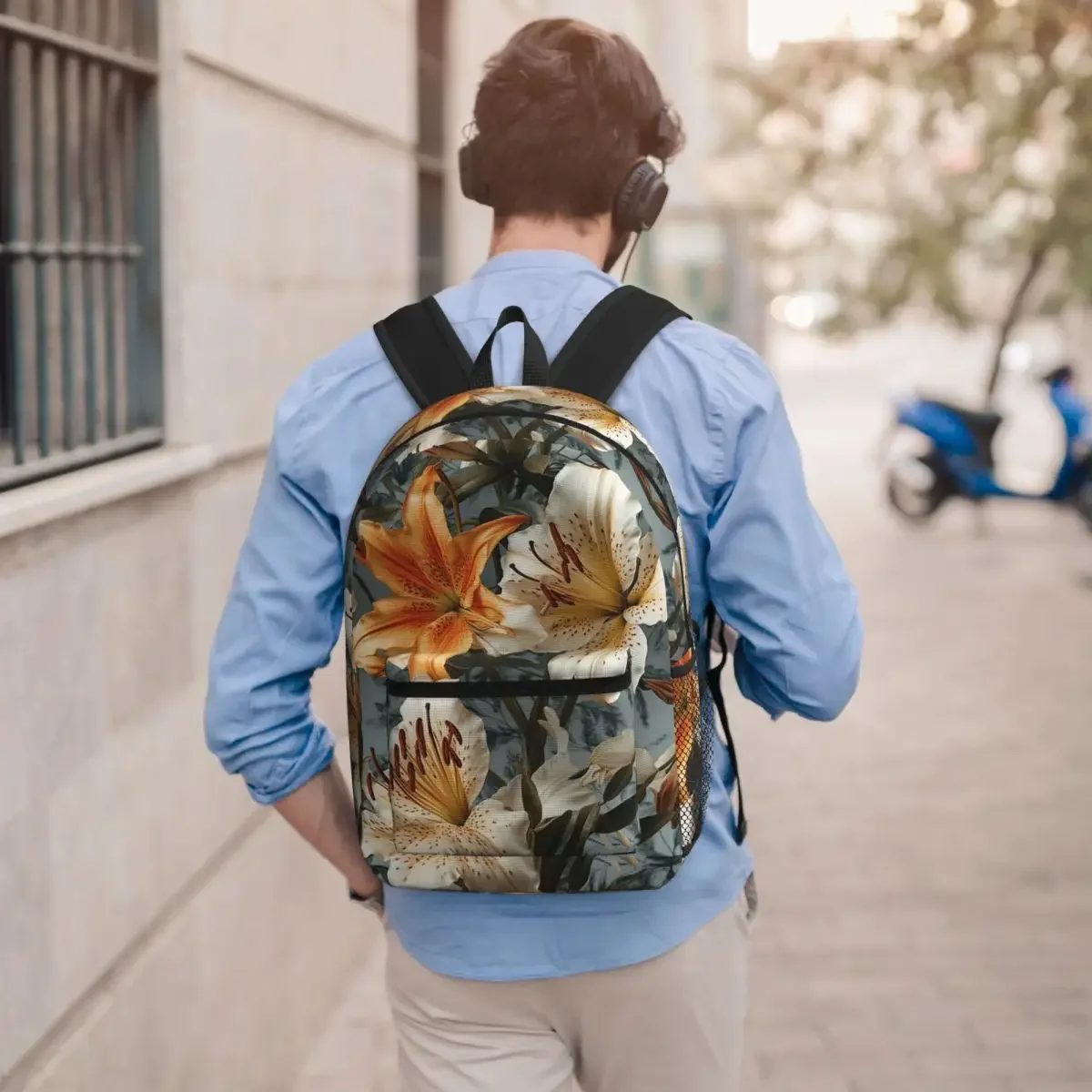 Lily Flowers Realistic Illustration Style Student Backpack School Bag Hiking Travel Daypack for Men Women Bookbag Shoulder Bags